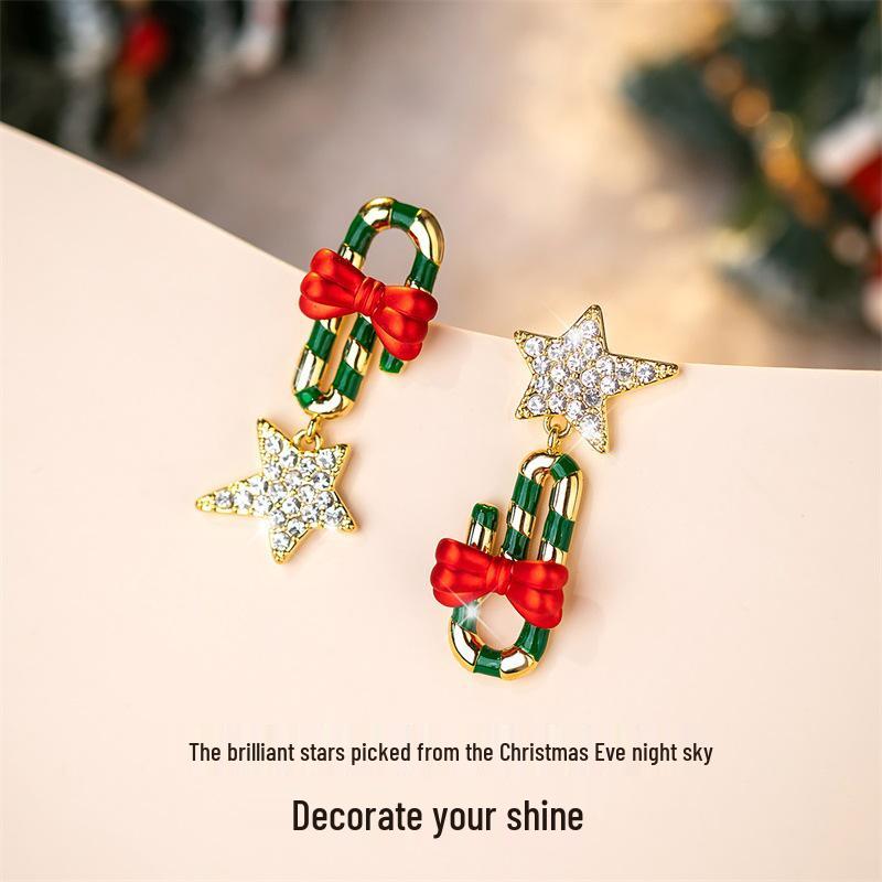 

2024 Christmas Star Silver Stud Earrings - Elegant Light Luxury for Women золотой