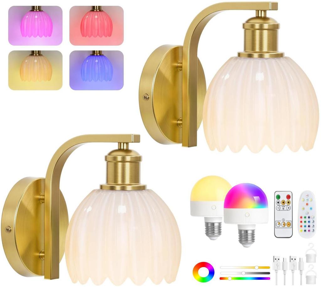 Tulpen Glas RGB Wandleuchte: Wiederaufladbares kabelloses Nachttisch- und Wohnzimmerlicht