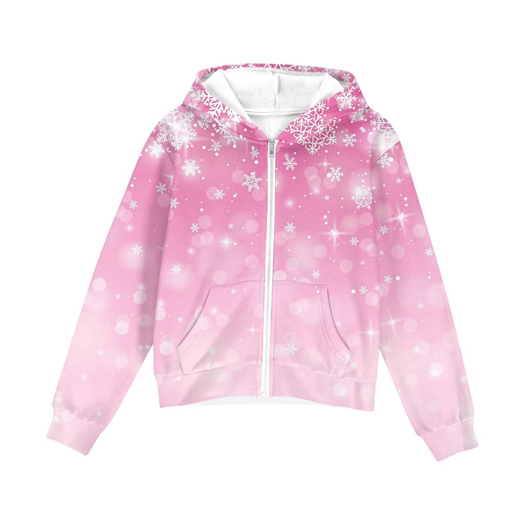 Children's Fashion Christmas Printed Long Sleeved Hooded Sweatshirt, Girls' Hoodie Jacket