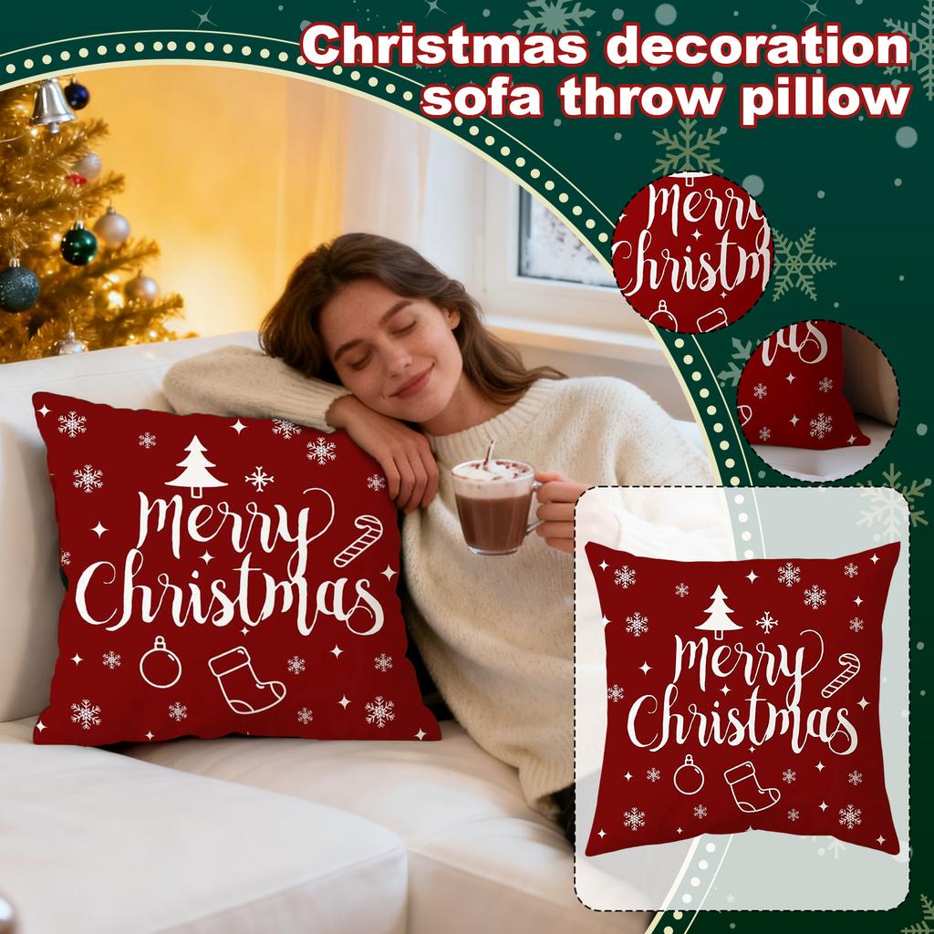 Christmas Decoration Sofa Throw Pillow Cover Deer Snowflake Christmas Tree Linen Interior Decoration Pillow Suitable For Living Room Bedroom