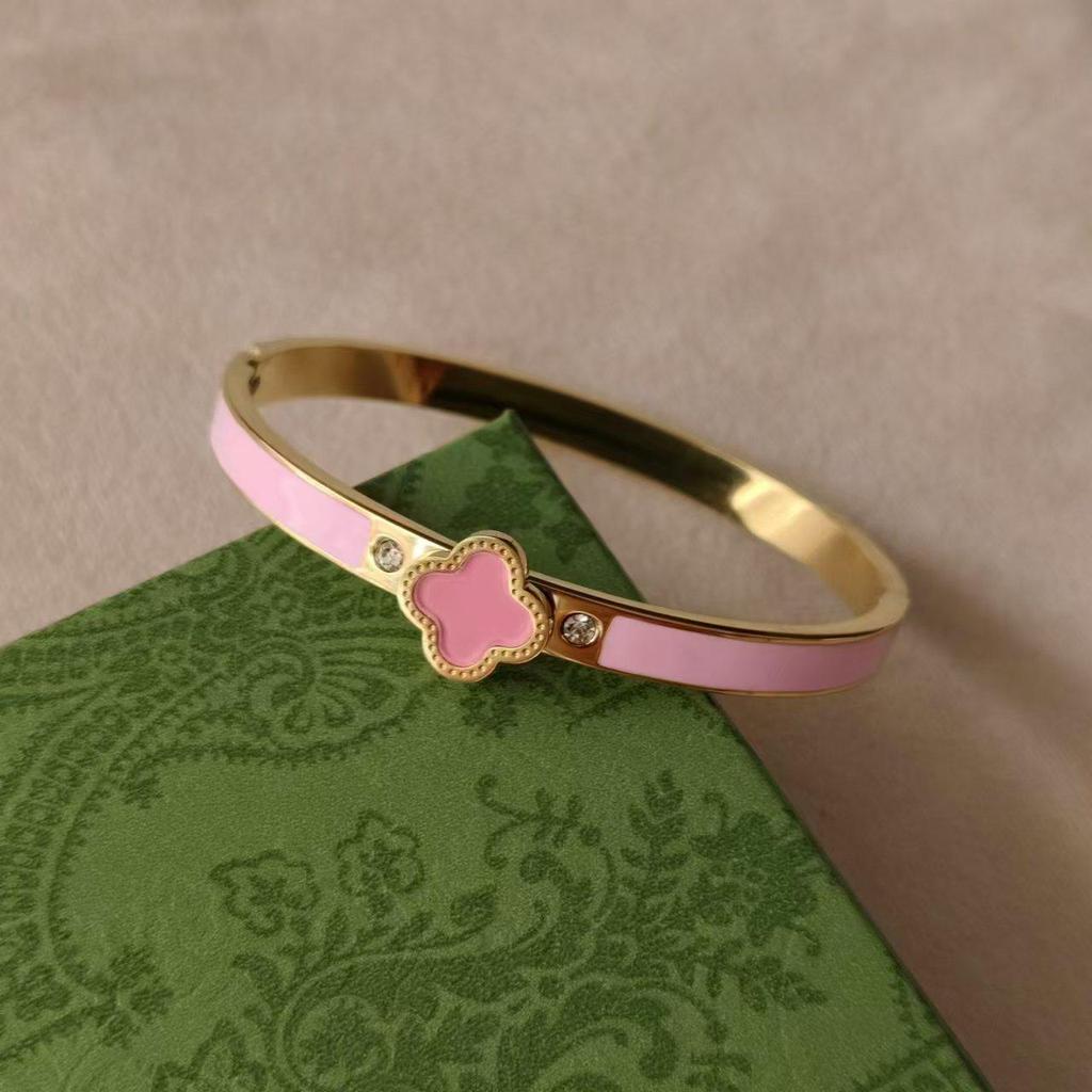 Four-Leaf Clover Bracelet & Ring Set: Titanium Steel, Oil Drip Diamond, Available In Black, White, Red, & Green