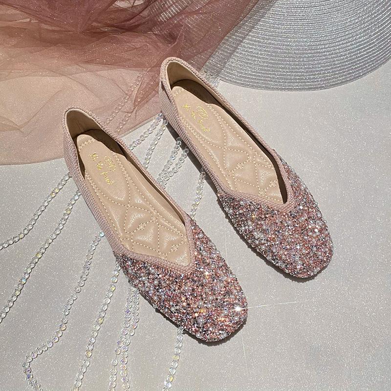 Fashion Diamond Flat Shoes for Women Spring and Summer Plus Size Square Toe Women's Shoes Plus Size 42 43 Zapatillas Mujer