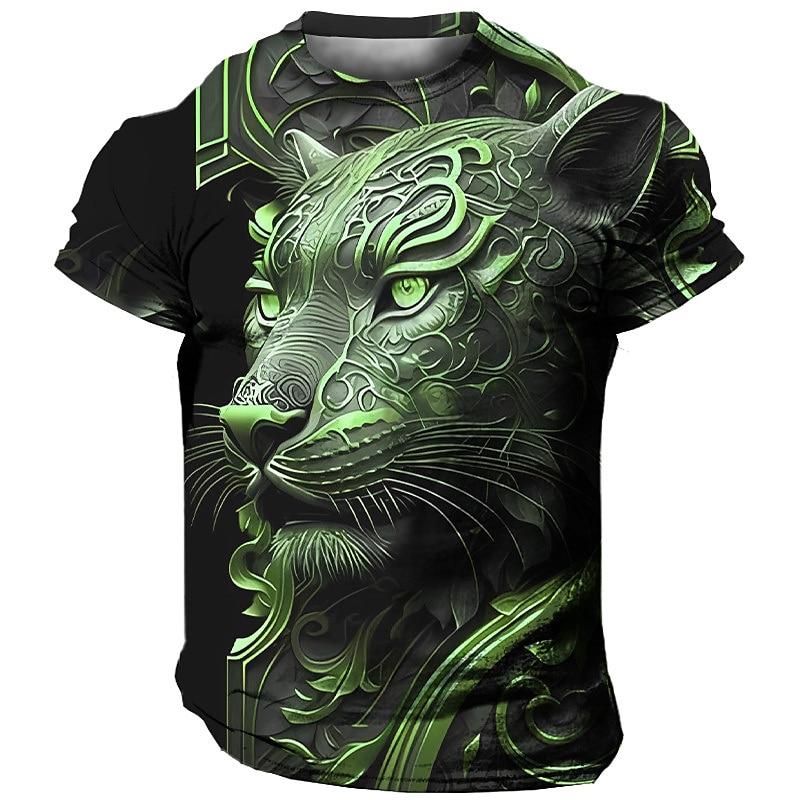Animal Men'S T-Shirt 3d Tiger Print Fierce Beast Men Clothing Summer Casual Short Sleeved Street Cool Tops Tee Oversized T Shirt
