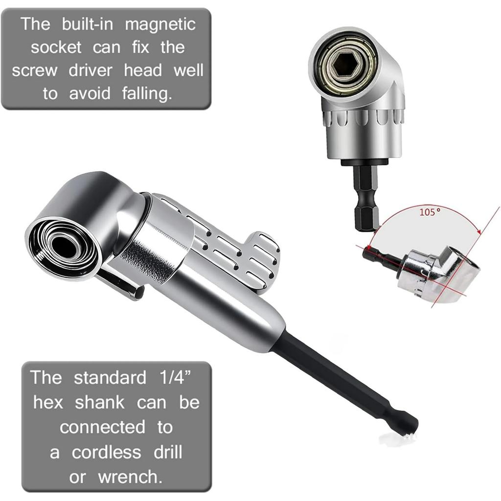 105 Degree Right Angle Drill Extension Driver Drilling Screwdriver Magnetic Hex Socket Close Corner Tool Hexagon Batch Turner Power Tool