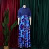 LYRIA Women Long Sleeve Printing Red Blue Long Dress Maxi Dress
