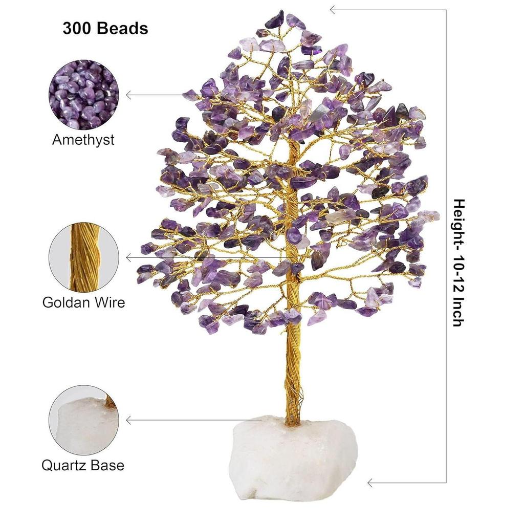 Amethyst Edelsteinbaum - Chakra Baum des Lebens, Naturquarzsteinbasis, Kristallbaum für positive Energie, Feng Shui Geld-Bonsai