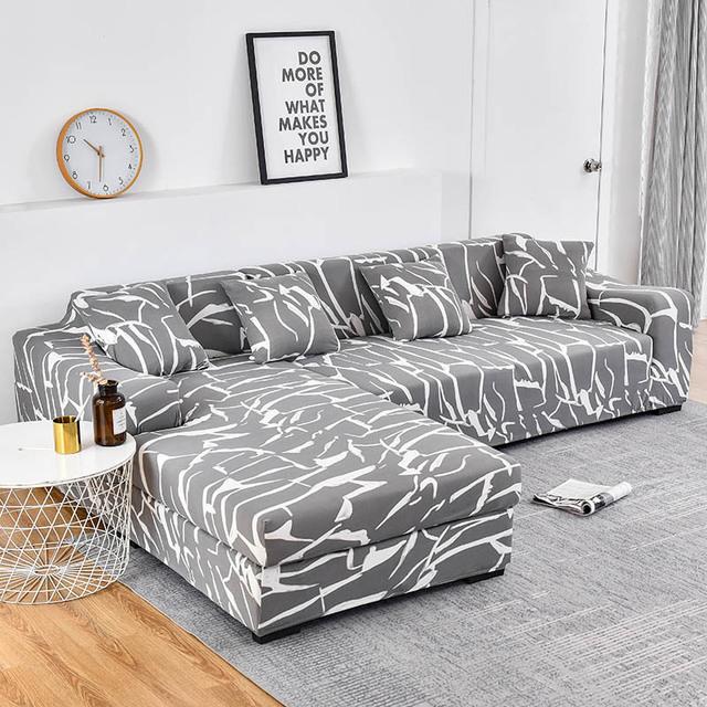 L -Shaped Sofa Geometric Couch Cover Elastic Sofa Cover For Living Room Pets Chaise Longue