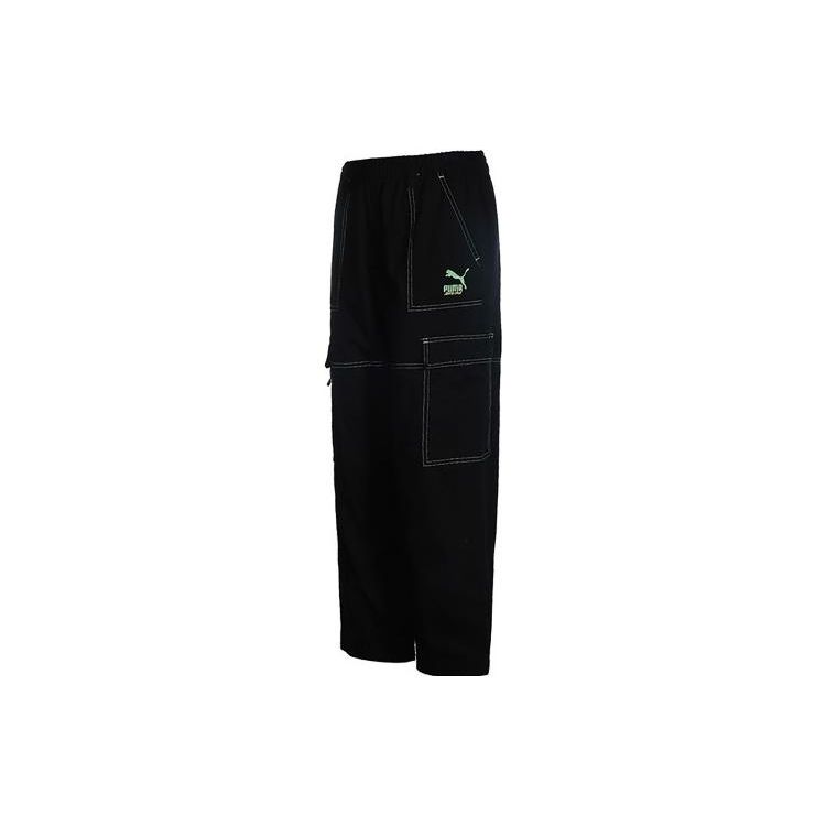 Puma X Santa Cruz Co-Branded Pocket Decor Costurado Flare Calça Casual Feminina Bottoms Preto 532248-01