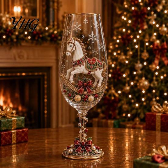 Creative Christmas Table Ornament Nutcracker Champagne Glass, 350ml Hand Painted Holiday Wine High Borosilicate Glassware Decorative Drinkware