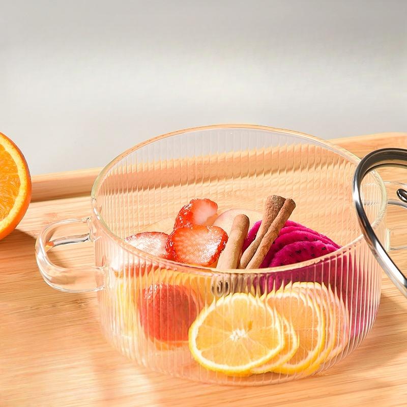 Zesílený hrnec na dušení z vysokoborosilikátového skla, průhledný hrnec na vaření, polévkový hrnec, ohřívaný hrnec na dušení s dvojitým uchem a víkem, nástroj na vaření