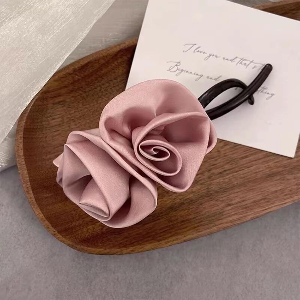 S.A.V.I Pink Rose Hair Clip for Women & Girls | Satin Floral Claw Clip | Elegant & Durable Hair Accessory | Strong Grip Hair Clutcher for Stylish Ha