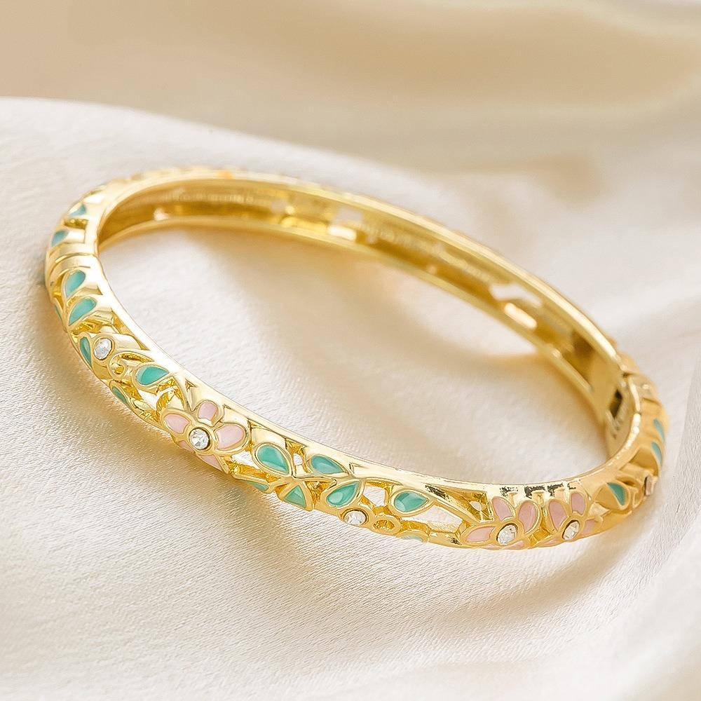 Позолоченный Эмалированный Цветочный Браслет-Браслет Разноцветный Цветочный Браслет Винтажные Изящные Украшения Женские Blue-pink