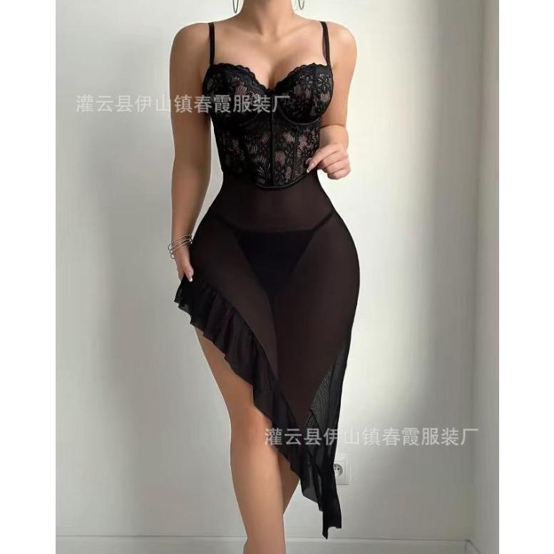 New sexy underwear big chest women's lace short skirt sexy short skirt hollow suspender skirt summer