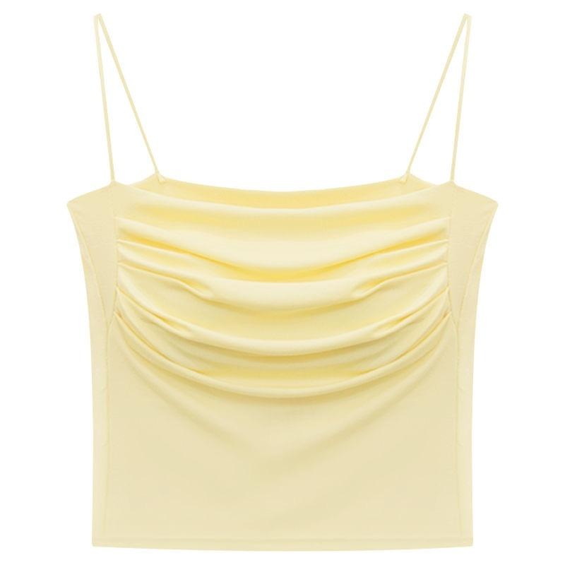 Women's Pleated Camisole Top Summer One Neck Tank Top Women's Slimming Street Top Girls' Chest Cushion Pure Desire Camis