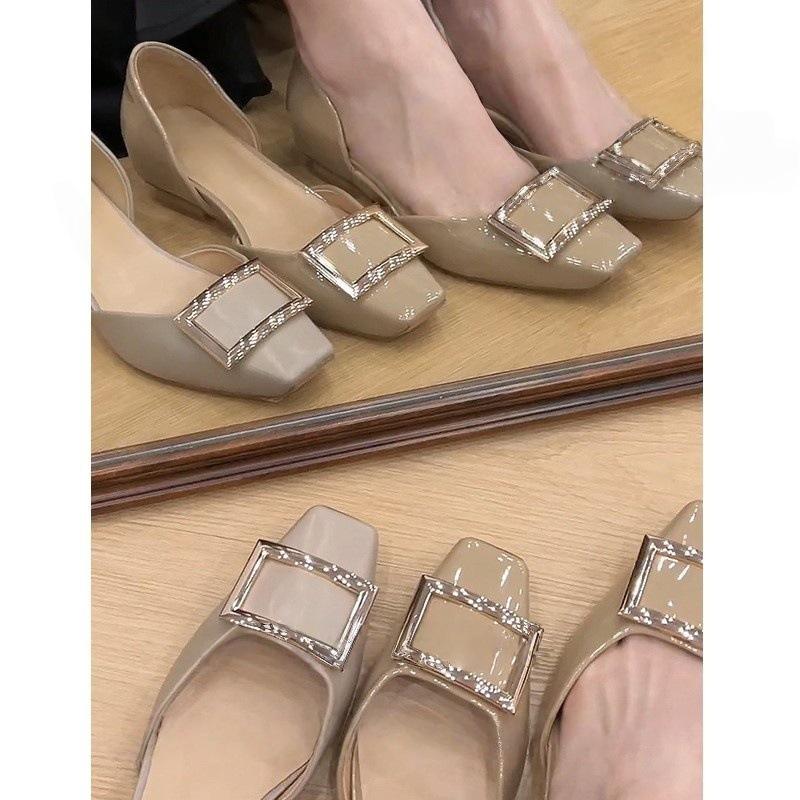 Not tired feet! Square buckle single shoes, shallow mouth and one pedal, hollow Mary Jane shoes