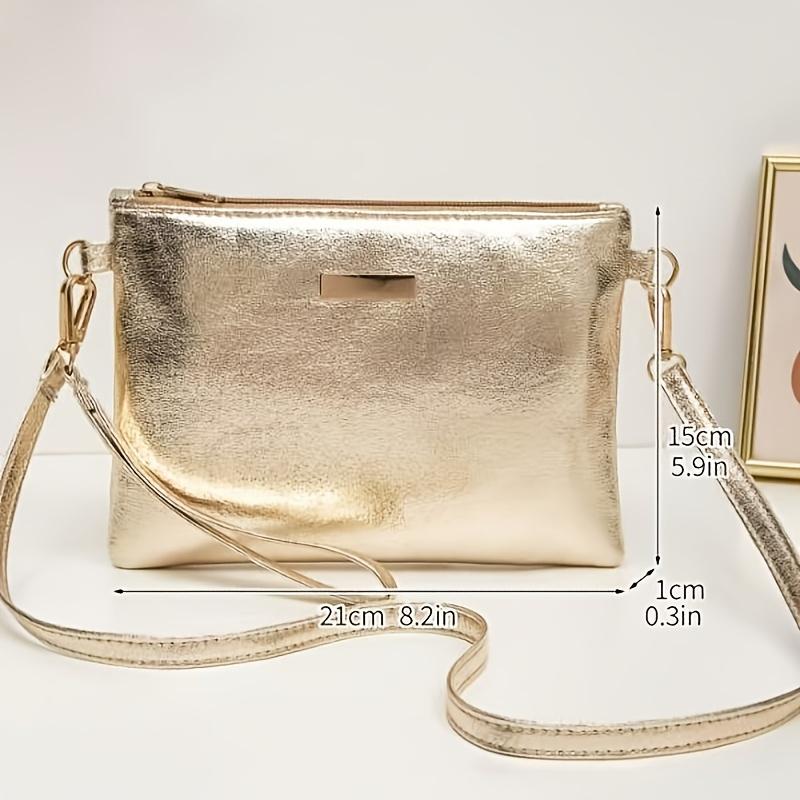 Elegant Gold Shiny Shoulder Bag, Adjustable Shoulder Strap Zipper Closure, Fashionable Retro Casual Crossbody Bags