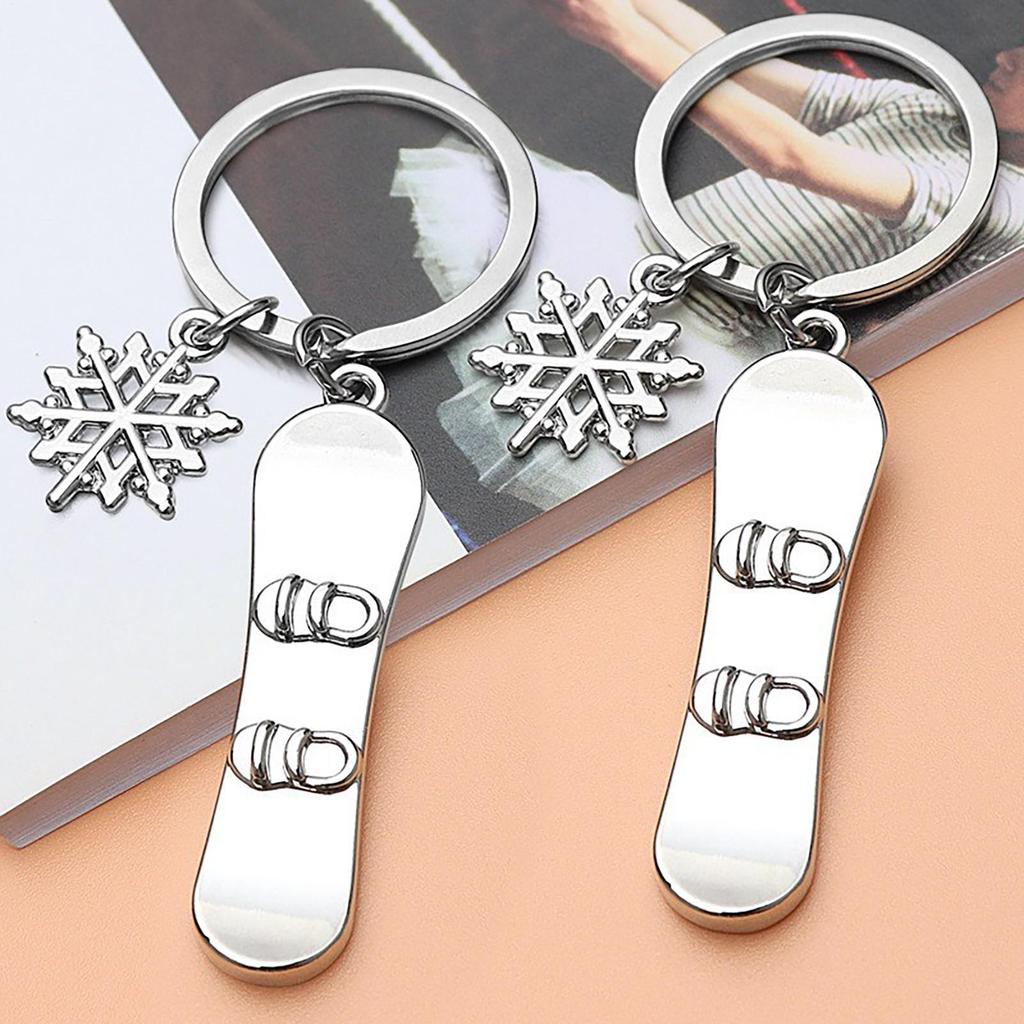Metal Snowboard Snowboarder Keychain Snowboarding Keychain Snowboard Key Ring Snowflake Pendant