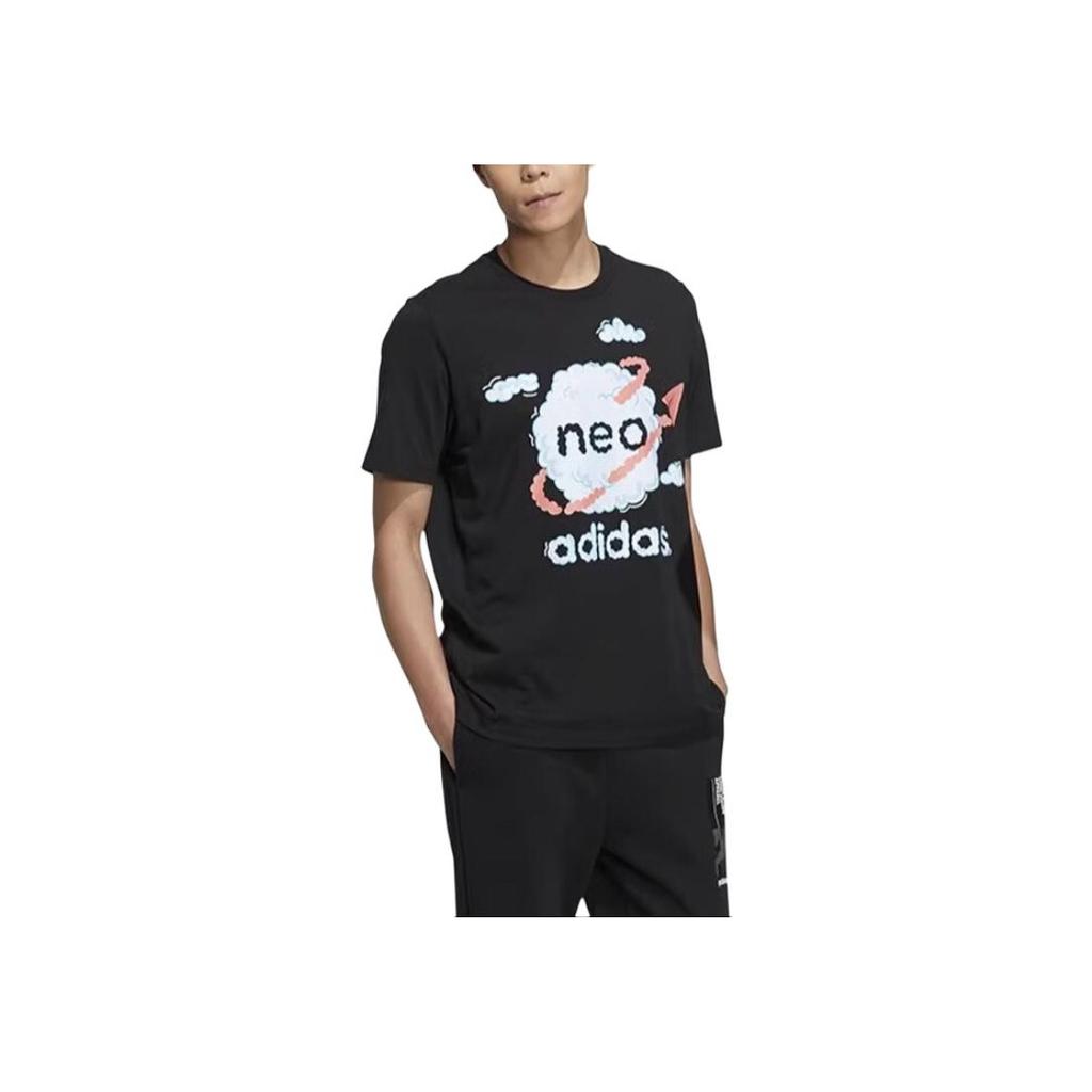 Adidas Neo Letter Print Breathable Casual Sports Round Neck Short Sleeve T-Shirt Unisex Tops Black HS8854