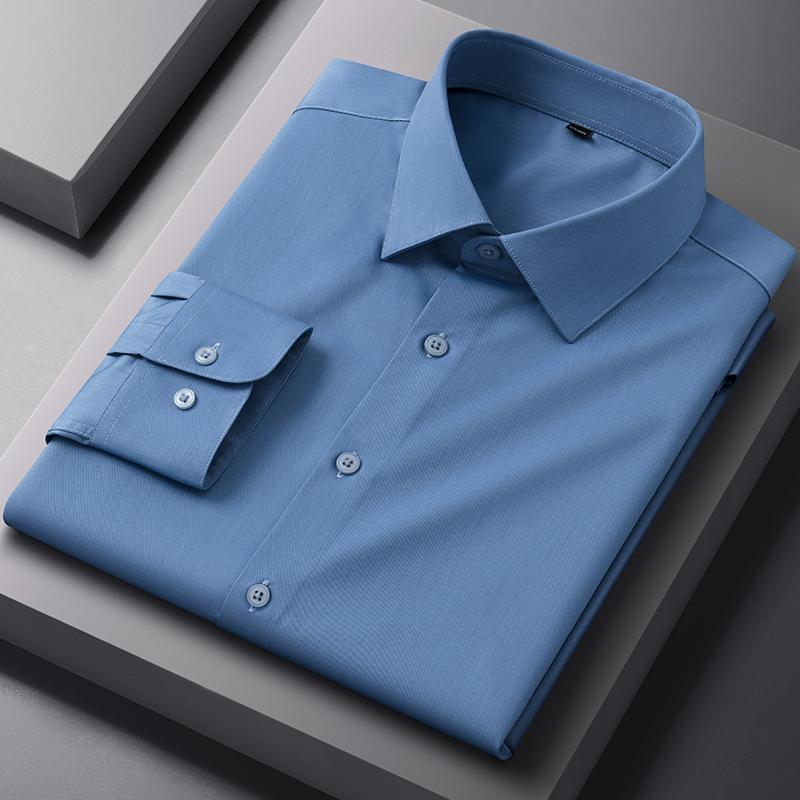 New Quality Men Shirt Bamboo Fiber Long Sleeve Anti-wrinkle Non-ironing Slim Fashion Casual Business Office White Blue Shirt 5XL