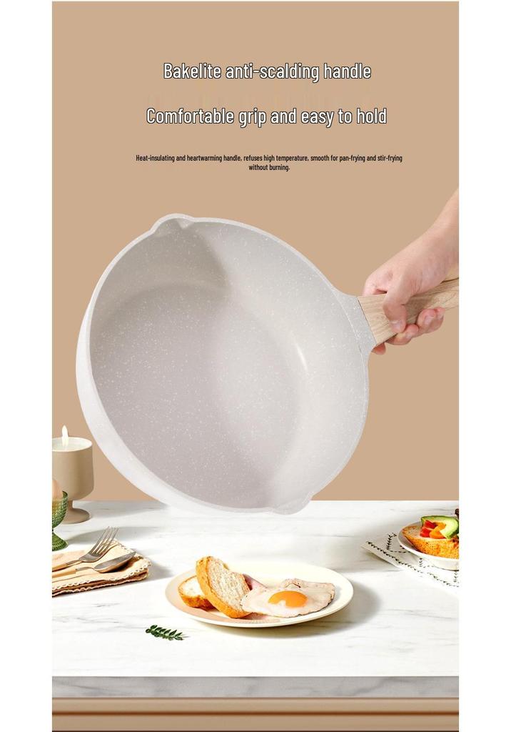 Creative Wooden Handle Maifan Stone Deep Frying Pan - Portable, High-Appearance Kitchen Flat Pan