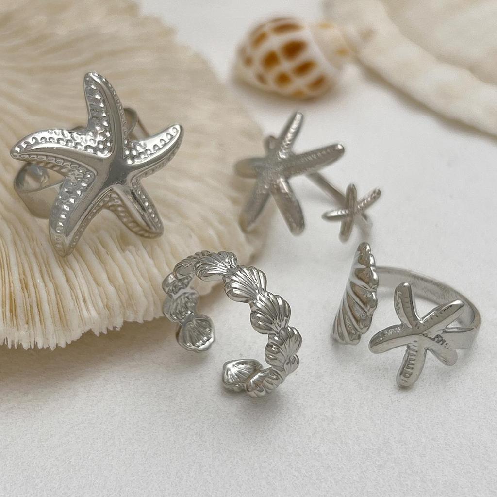 4Pcs/Set Starfish Scallop Adjustable Open Rings for Women Trendy Geometric Ring Summer Beach Jewelry Accessory