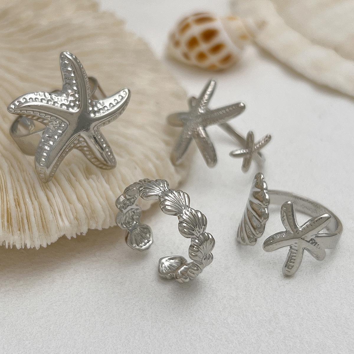 

4 шт./компл. регулируемые открытые кольца в виде морской звезды для женщин, модное геометрическое кольцо, летние пляжные украшения, аксессуар серебряный