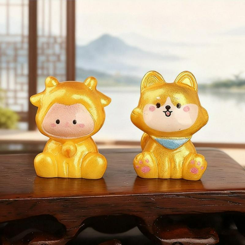 Cartoon Twelve Zodiac Gold Resin Small Ornaments Micro Landscape Creative Home Desktop Office Ornaments Animal Chinese Crafts
