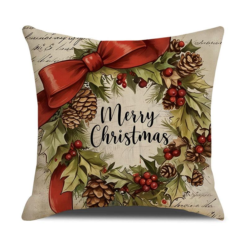 Retro Style Christmas Pillow Cover Holiday Party Decoration Sofa Cushion Bedroom Bedside Cushion Cover