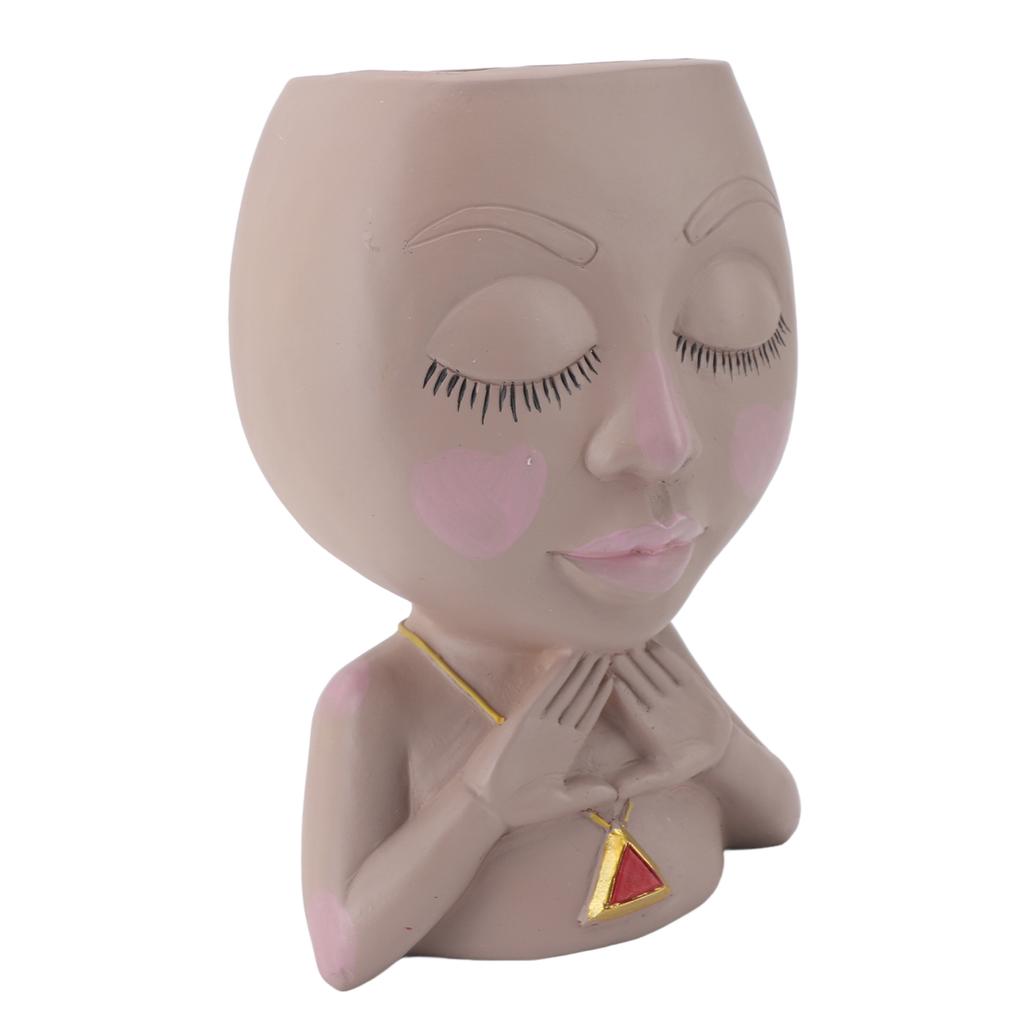 Face Planter Pot Multipurpose Resin Cute Girl Heads Succulent Flowerpot with Drainage Hole for