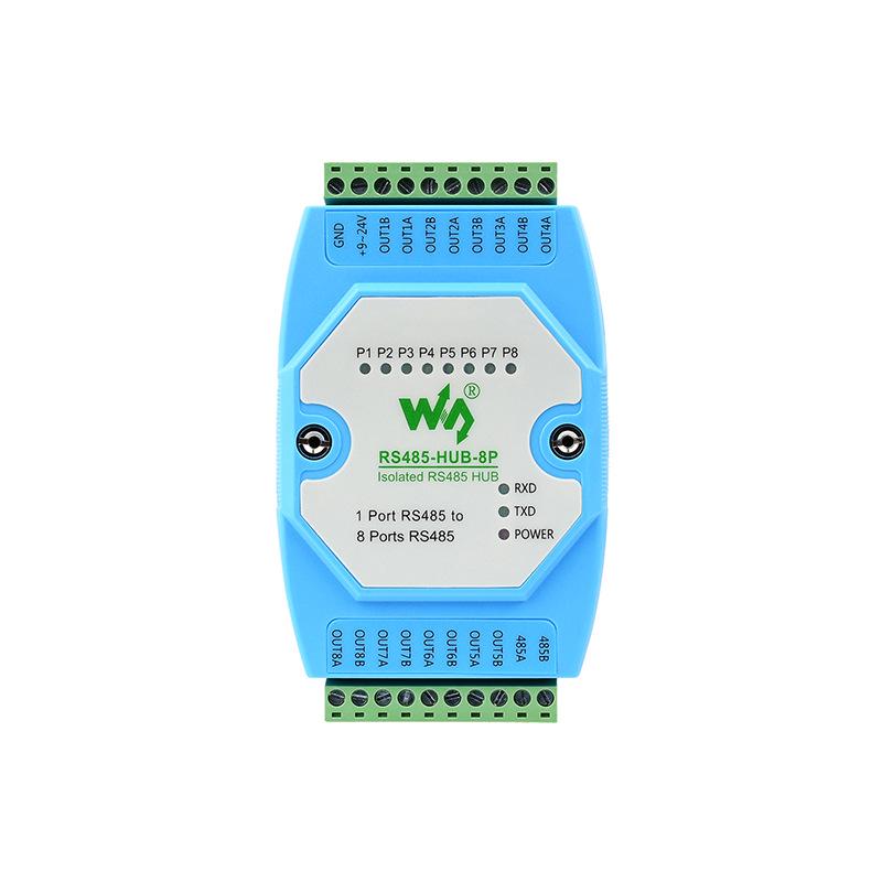 Industrial 8-Port RS485 Hub Repeater with Optocoupler Isolation and Bidirectional Communication, DIN Rail Mount