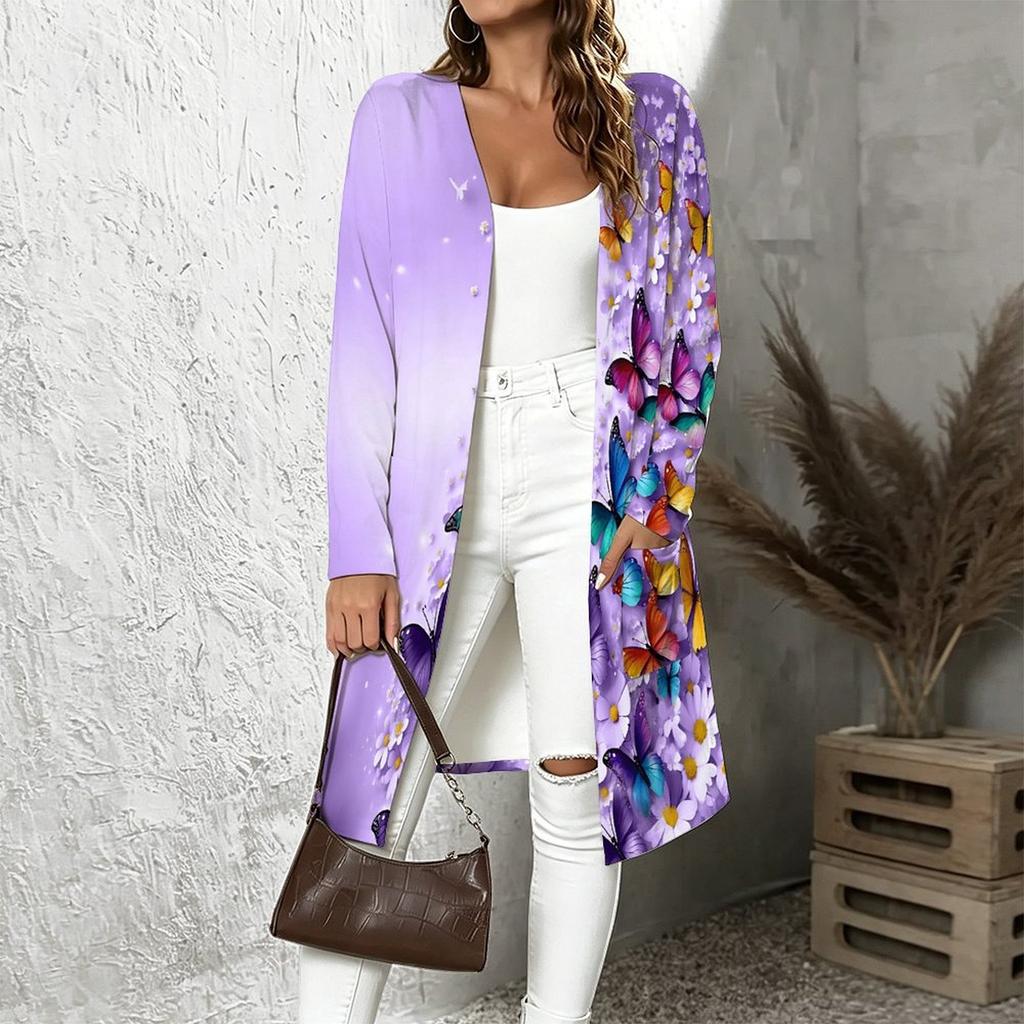 Plus Size Women Open Front Long Sleeve Loose Cardigan Soft Comfortable Everyday Outerwear