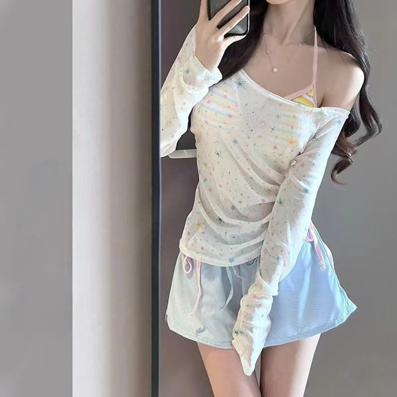 Swimsuit Women's Pure Desire Sexy Long-sleeved Blouse Split Four-piece Bikini Babes Vacation Hot Spring Swimsuit