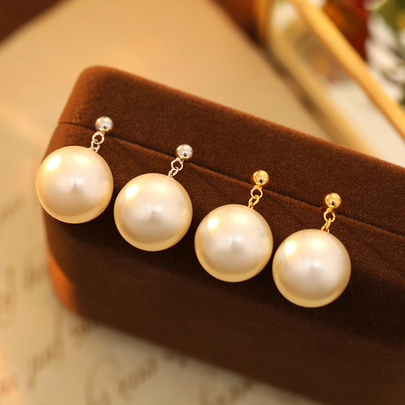 Real 925 Sterling Silver Fashion Classic Pearl Round Stud Earrings for Women Gift Birthday Present Jewelry