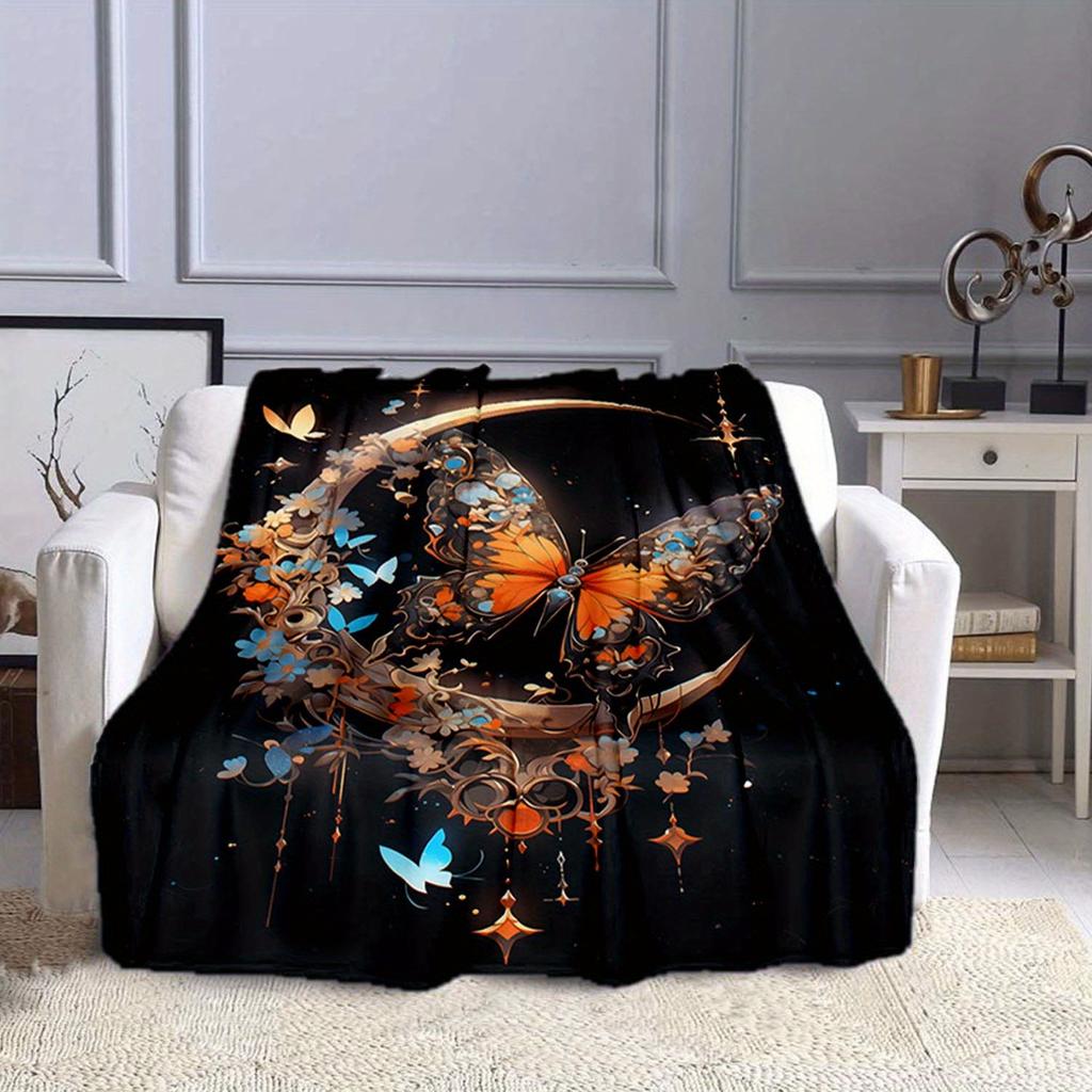 1 pièce Couverture Imprimée Papillons, Couverture en Flanelle, Couverture Douce et Chaude Jetée Couverture de Sieste Pour Canapé Sofa Bureau Lit Camping Voyage