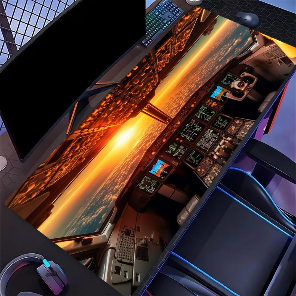 Cockpit Sunset Sky Print Large Gaming Mouse Pad Extended Non Slip Rubber Lock Edge Desk Mat For Pc Gamer Office Laptop Decor