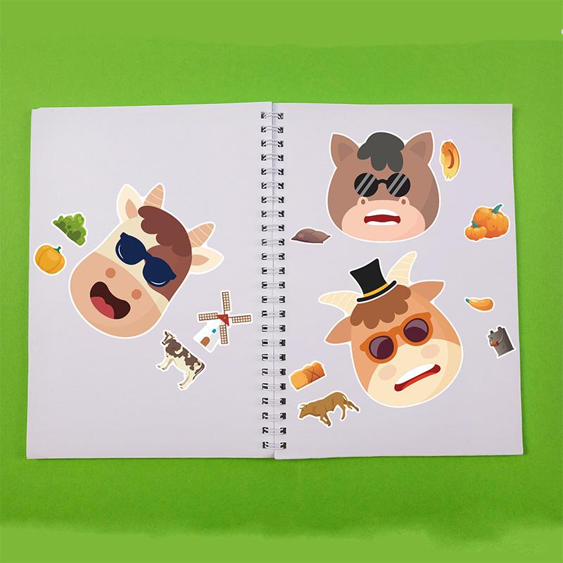 6 Sheetsset Farm Animals Assembled Sticker Kids Diy Make Animal Facial Expression Stickers Creative Toys Gift