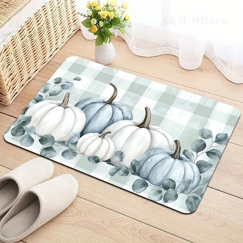 1pc, Rustic Pumpkin Design, 8mm Thick, Machine Washable, Rectangular, Polyester, PVC Backed, Indoor Door Mat for Home, Kitchen,