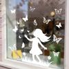 Girl Boy Butterflies Window Cling White Static Window Stickers Removable Decals for Home Office Glass Door Window Decoration