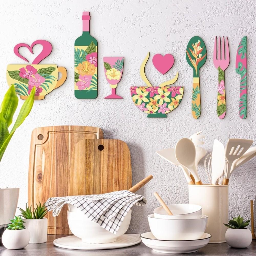 8PCS/SET Pastoral Style Wooden Wall Sticker Ornaments Fork Wooden Decorative Plaques Bar Decoration