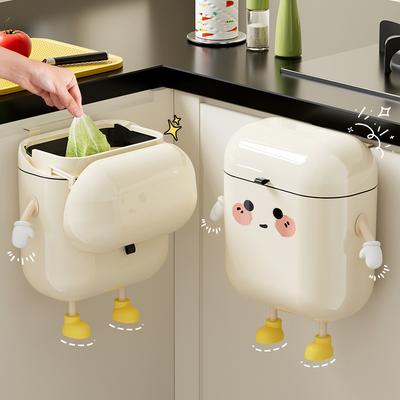 Wandmontierter Mülleimer mit niedlichem Cartoon-Gesichtsdesign Leise schließender Deckel, Wasserdicht Schlankes platzsparendes Design für Küche Badezimmer
