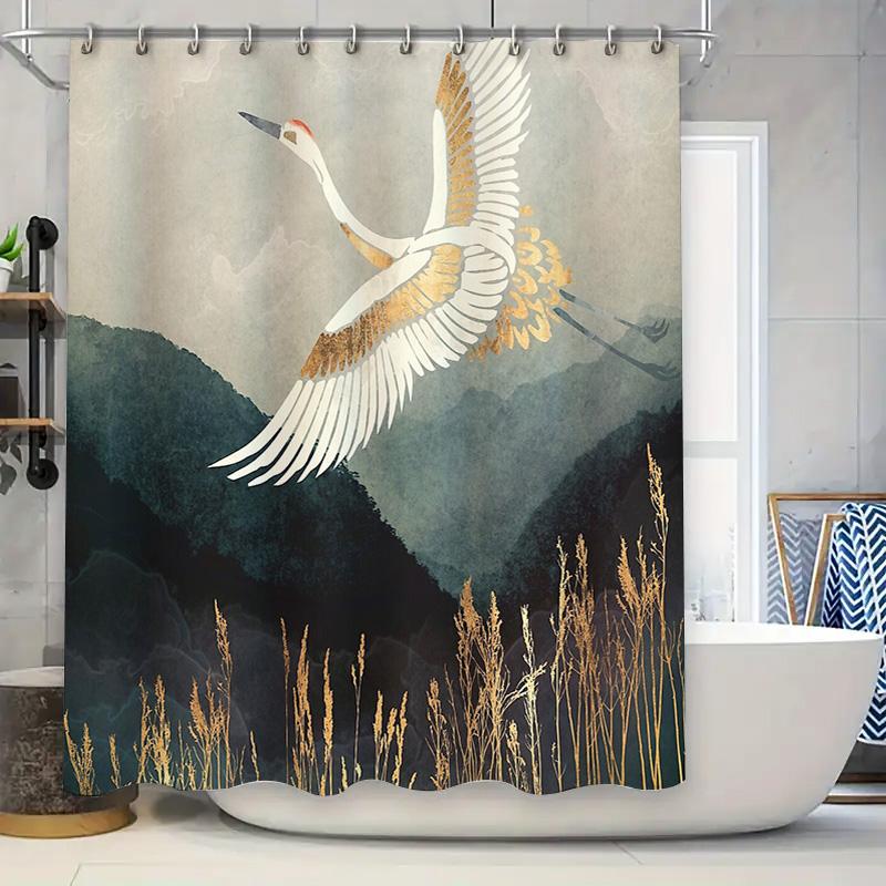 Jmg Household Supplies Japanese Crane Bird Shower Curtain Artistic Nature Zen Bathroom Decor Japanese Style Tapestry Waterproof Home Decor