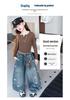 Mädchen Jeans mit Sternenprint und weitem Bein, Herbst 2026 Kollektion, für mittelgroße und große Kinder - Lockere Dad Style Lange Hose