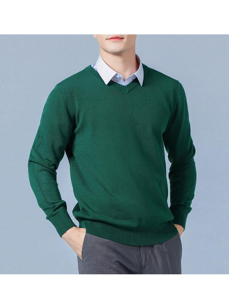 Soft Cashmere Sweater Men'S Clothing Autumn Winter Pullover Business Casual Bottom V-Neck Knitted Woolen Slim Fit Knitwear Male
