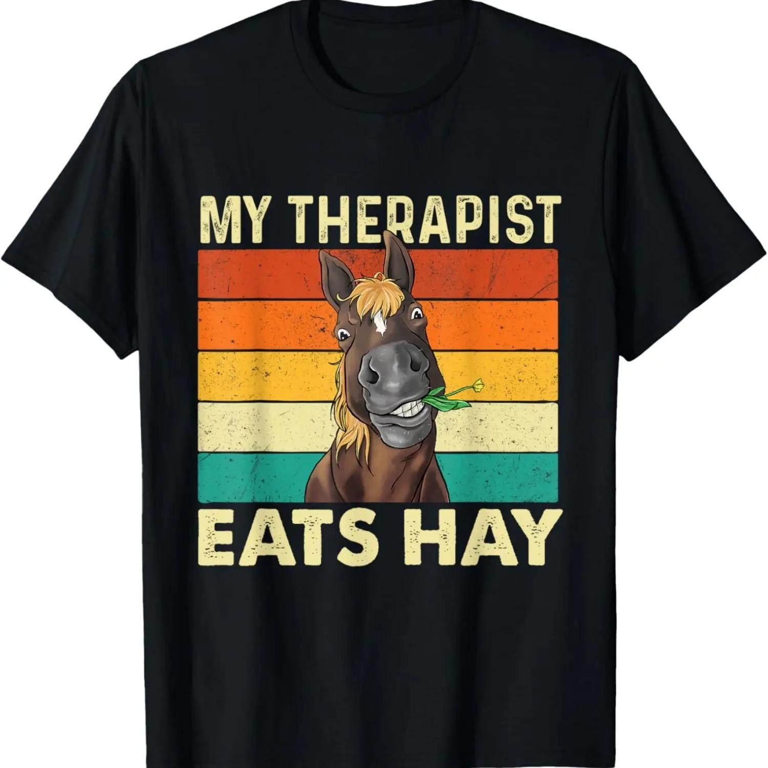 

My Therapist Eats Hay - Retro Vintage Horse Lover Equestrian T-Shirt XXXXXL чорний