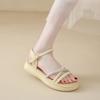 2025 Sandals Buckle Strap Black Shoes for Women Summer Heels New Outside Beige Retro Beach Comfort Girls Clogs Low Solid Fabric