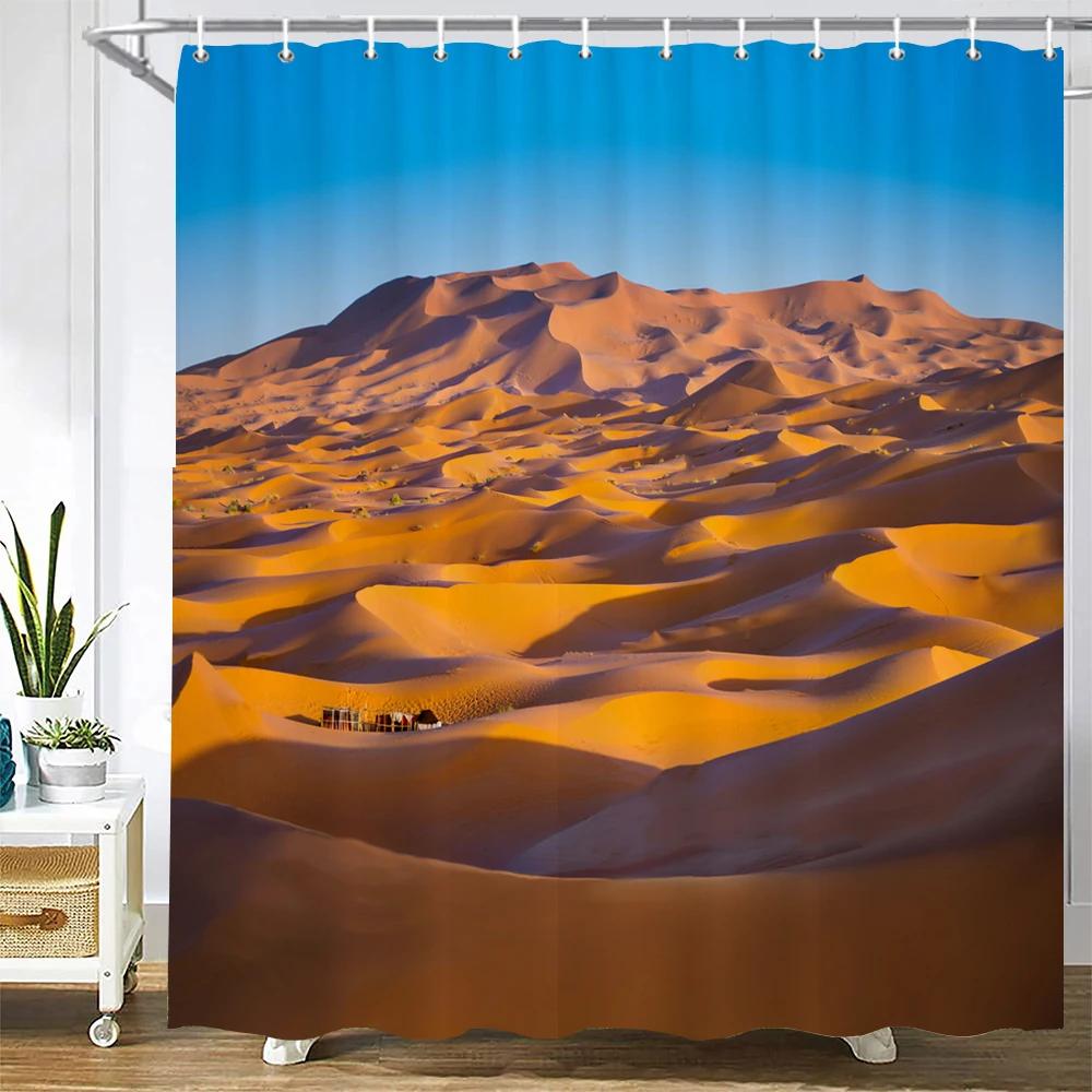200x180cm Bathroom Waterproof Shower Curtain Natural landscape Desert Scenery Printing Polyester Home Decor Curtain With Hook W90xH180cm
