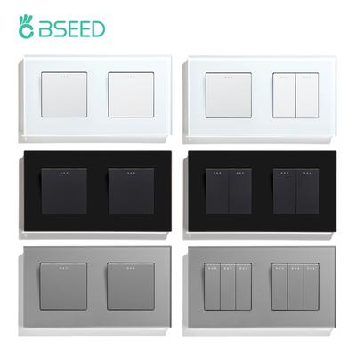 BSEED Doppelte 1/2/3-fach Wandlichtschalter 1-Wege Mechanischer Tastschalter Ein Aus Glaspanel EU-Standard 157mm