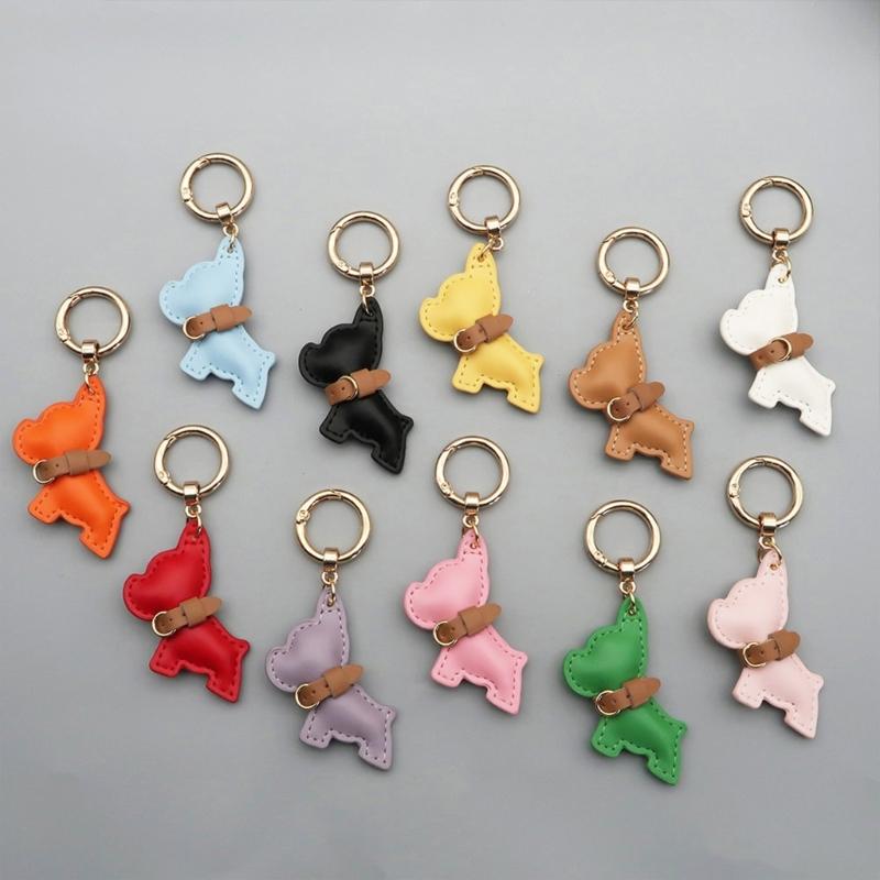 Car Hanging Ornament Key Chain PU Leather French Bulldog Key Chain Creative Gift Bag Charm Pendant Decoration