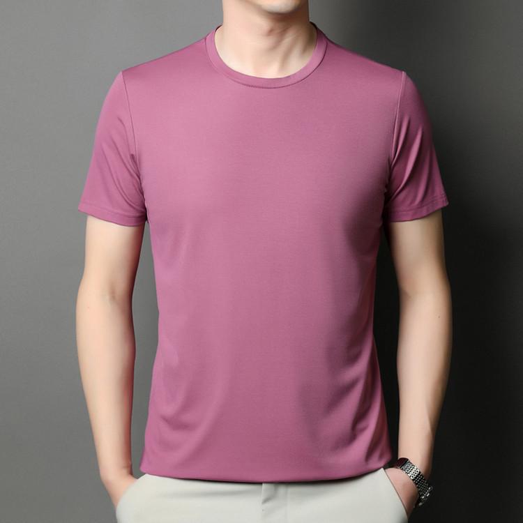 Brand 2025 Men's High-End Ice Silk Crew Neck Short Sleeve T-Shirt - Solid Color, Advanced Texture, New Summer Edition