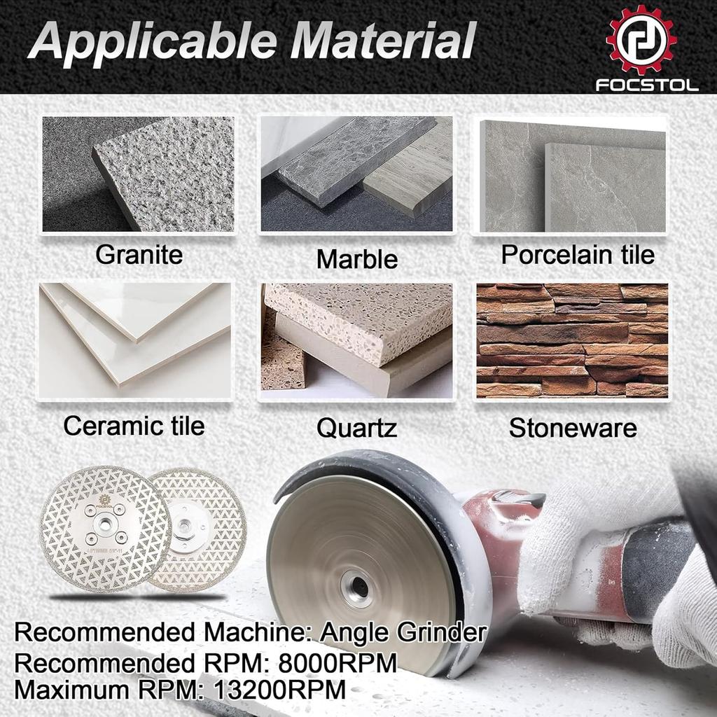 Diamond Cutting Grinding Discs - 4.5''(115mm) Electroplated Double Side Diamond Blade for Granite Marble Procelain Ceramic Tile Quartz 5/8-11 Thread